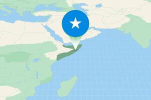 Map illustration of Somalia with the flag. Cartographic illustration of Somalia and neighboring countries. vector
