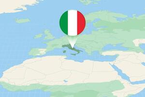 Map illustration of Italy with the flag. Cartographic illustration of Italy and neighboring countries. vector