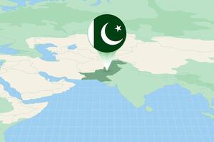 Map illustration of Pakistan with the flag. Cartographic illustration of Pakistan and neighboring countries. vector