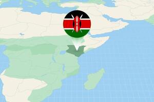 Map illustration of Kenya with the flag. Cartographic illustration of Kenya and neighboring countries. vector