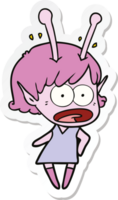 sticker of a cartoon shocked alien girl png