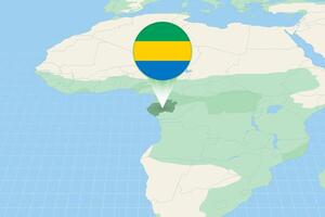 Map illustration of Gabon with the flag. Cartographic illustration of Gabon and neighboring countries. vector