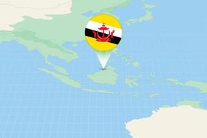 Map illustration of Brunei with the flag. Cartographic illustration of Brunei and neighboring countries. vector