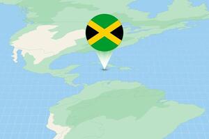 Map illustration of Jamaica with the flag. Cartographic illustration of Jamaica and neighboring countries. vector