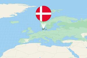 Map illustration of Denmark with the flag. Cartographic illustration of Denmark and neighboring countries. vector