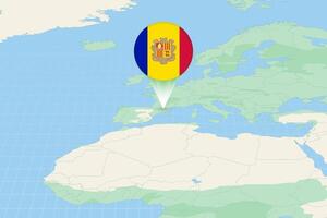 Map illustration of Andorra with the flag. Cartographic illustration of Andorra and neighboring countries. vector