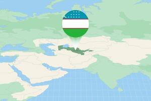 mapa ilustración de Uzbekistán con el bandera. cartográfico ilustración de Uzbekistán y vecino países. vector