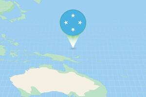 Map illustration of Micronesia with the flag. Cartographic illustration of Micronesia and neighboring countries. vector