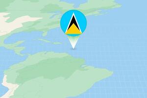 Map illustration of Saint Lucia with the flag. Cartographic illustration of Saint Lucia and neighboring countries. vector