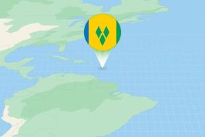 Map illustration of Saint Vincent and the Grenadines with the flag. Cartographic illustration of Saint Vincent and the Grenadines and neighboring countries. vector