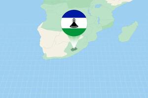 Map illustration of Lesotho with the flag. Cartographic illustration of Lesotho and neighboring countries. vector