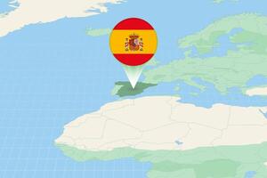 Map illustration of Spain with the flag. Cartographic illustration of Spain and neighboring countries. vector