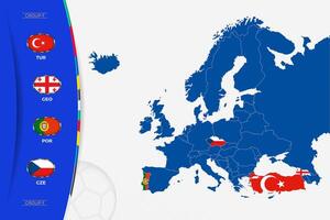 Map of Europe with marked maps of countries participating in group F of the European football tournament 2024. vector