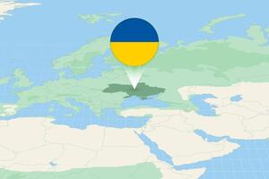 Map illustration of Ukraine with the flag. Cartographic illustration of Ukraine and neighboring countries. vector