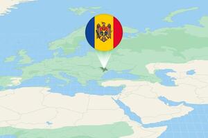 Map illustration of Moldova with the flag. Cartographic illustration of Moldova and neighboring countries. vector