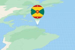 Map illustration of Grenada with the flag. Cartographic illustration of Grenada and neighboring countries. vector