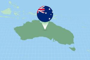 Map illustration of Australia with the flag. Cartographic illustration of Australia and neighboring countries. vector