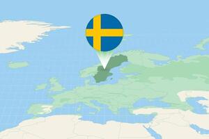 Map illustration of Sweden with the flag. Cartographic illustration of Sweden and neighboring countries. vector