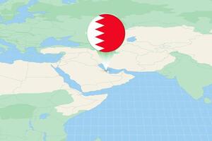 Map illustration of Bahrain with the flag. Cartographic illustration of Bahrain and neighboring countries. vector