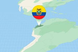 Map illustration of Ecuador with the flag. Cartographic illustration of Ecuador and neighboring countries. vector