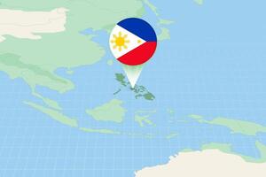 Map illustration of Philippines with the flag. Cartographic illustration of Philippines and neighboring countries. vector
