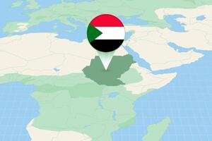 Map illustration of Sudan with the flag. Cartographic illustration of Sudan and neighboring countries. vector