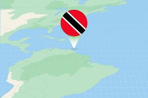 Map illustration of Trinidad and Tobago with the flag. Cartographic illustration of Trinidad and Tobago and neighboring countries. vector