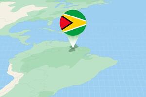 Map illustration of Guyana with the flag. Cartographic illustration of Guyana and neighboring countries. vector