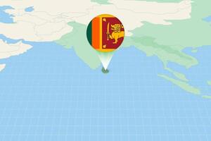 Map illustration of Sri Lanka with the flag. Cartographic illustration of Sri Lanka and neighboring countries. vector