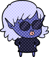 pretty cartoon elf girl with sunglasses png