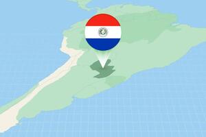 Map illustration of Paraguay with the flag. Cartographic illustration of Paraguay and neighboring countries. vector