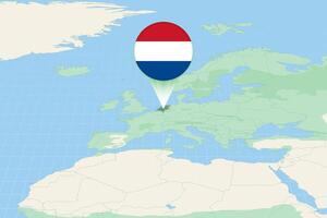 Map illustration of Netherlands with the flag. Cartographic illustration of Netherlands and neighboring countries. vector