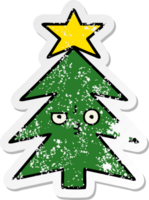 pegatina angustiada de un lindo árbol de navidad de dibujos animados png