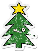 autocollant en détresse d'un arbre de noël de dessin animé mignon png