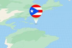 Map illustration of Puerto Rico with the flag. Cartographic illustration of Puerto Rico and neighboring countries. vector