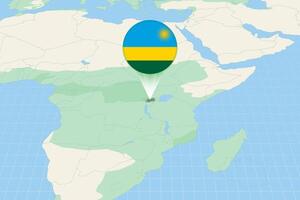 Map illustration of Rwanda with the flag. Cartographic illustration of Rwanda and neighboring countries. vector