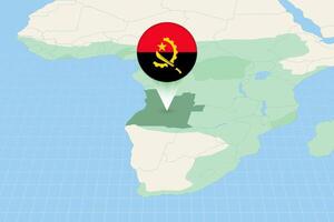 Map illustration of Angola with the flag. Cartographic illustration of Angola and neighboring countries. vector