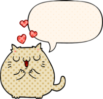 mignonne dessin animé chat dans l'amour avec discours bulle dans bande dessinée livre style png