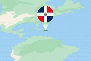 Map illustration of Dominican Republic with the flag. Cartographic illustration of Dominican Republic and neighboring countries. vector