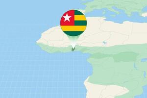 Map illustration of Togo with the flag. Cartographic illustration of Togo and neighboring countries. vector