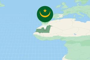 Map illustration of Mauritania with the flag. Cartographic illustration of Mauritania and neighboring countries. vector
