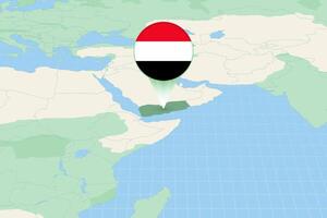 Map illustration of Yemen with the flag. Cartographic illustration of Yemen and neighboring countries. vector
