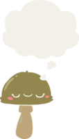 cartoon mushroom with thought bubble in retro style png