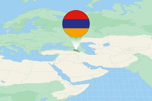 Map illustration of Armenia with the flag. Cartographic illustration of Armenia and neighboring countries. vector