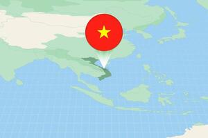 Map illustration of Vietnam with the flag. Cartographic illustration of Vietnam and neighboring countries. vector