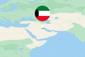 mapa ilustración de Kuwait con el bandera. cartográfico ilustración de Kuwait y vecino países. vector