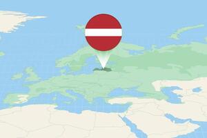 Map illustration of Latvia with the flag. Cartographic illustration of Latvia and neighboring countries. vector