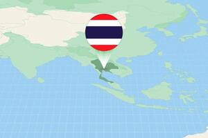 Map illustration of Thailand with the flag. Cartographic illustration of Thailand and neighboring countries. vector