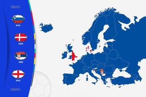 Map of Europe with marked maps of countries participating in group C of the European football tournament 2024. vector