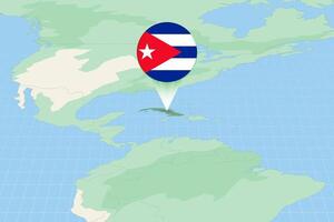 Map illustration of Cuba with the flag. Cartographic illustration of Cuba and neighboring countries. vector